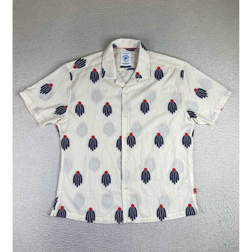 A Fish Named Fred Shirt Mens Medium White Nautical Short Sleeve Button Up